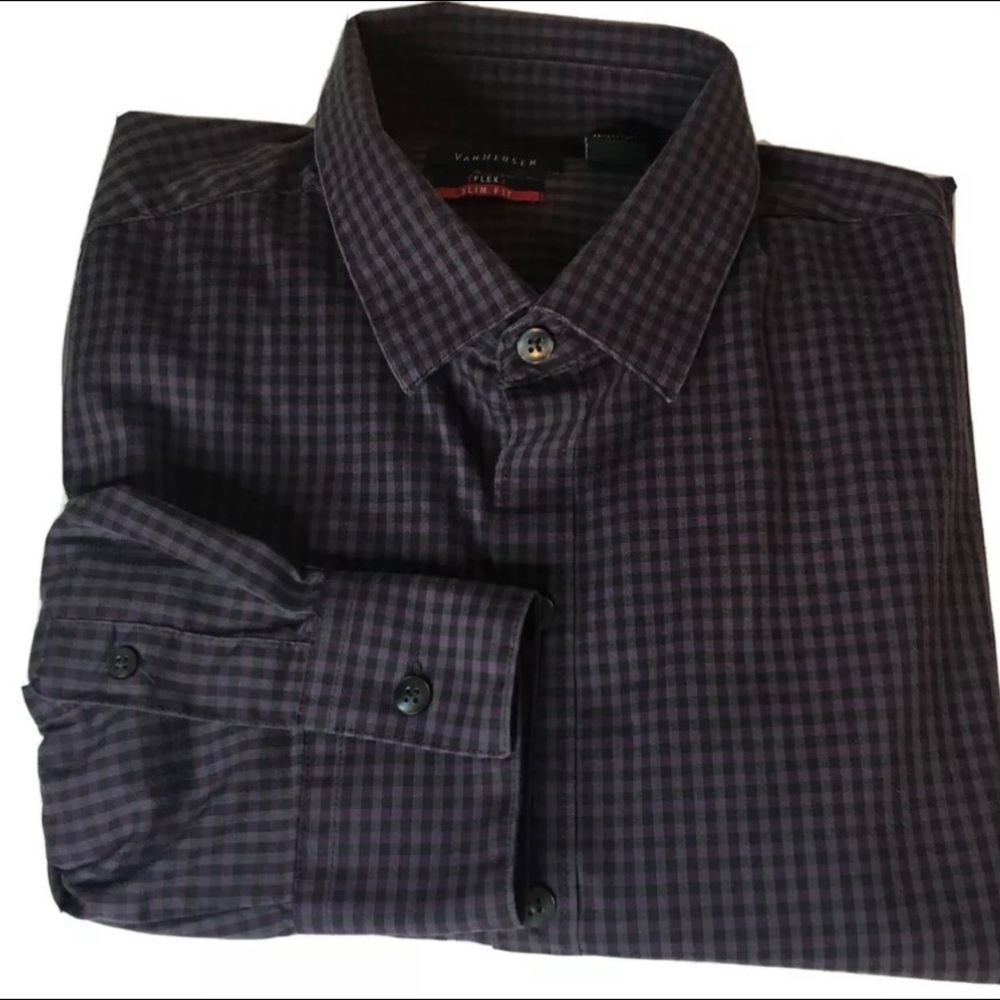 Slim fit  button down dress shirt, grey/ checkered
